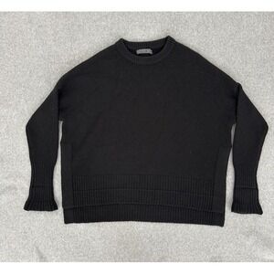 Doffer Boy Sweater Large Black 100% Cashmere Crewneck Ribbed Knit Side Slits‎